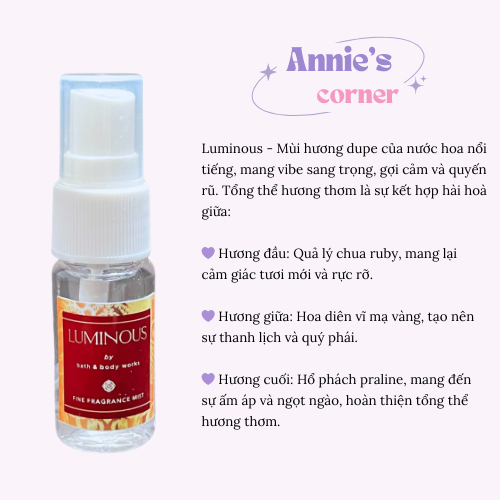 (Chiết 15ml) Luminous - Xịt thơm cơ thể - Body mist - Bath&BodyWorks