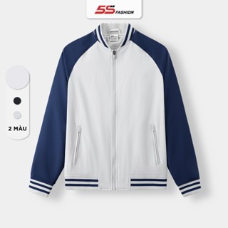 Áo Khoác Bomber Nam Lót Nỉ Dày Ấm 5S FASHION Tay Raglan Trẻ Trung, Bo Phối Dệt Kẻ Năng Động (AKB24060)
