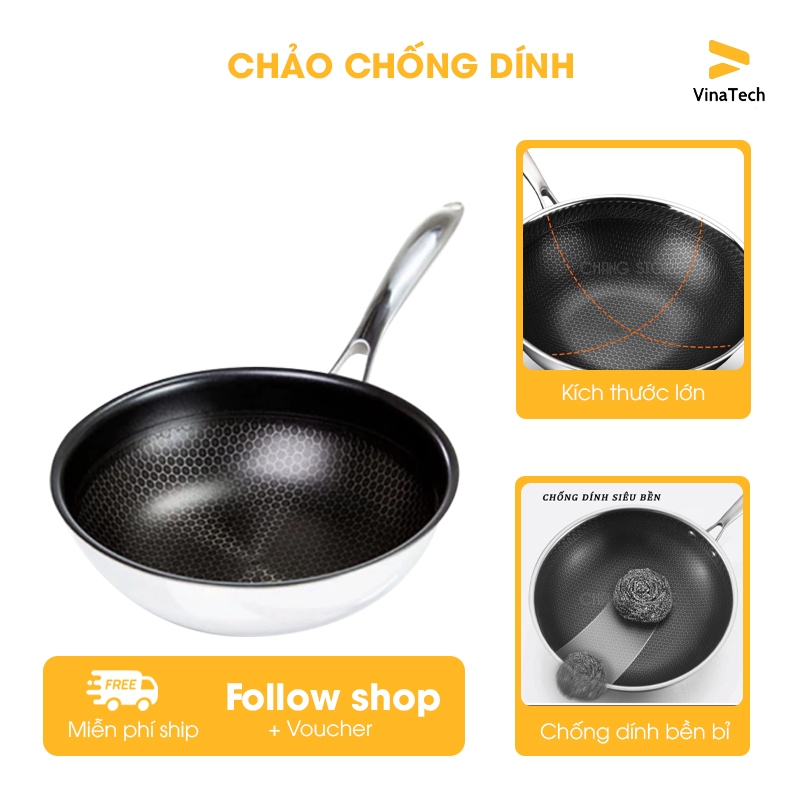 Chảo Chống Dính Sâu Lòng Vân Đá Tổ Ong Hàn Quốc Dùng Được Cho Mọi Loại Bếp Chất Liệu Inox 3 Lớp Cao Cấp Tiện Dụng