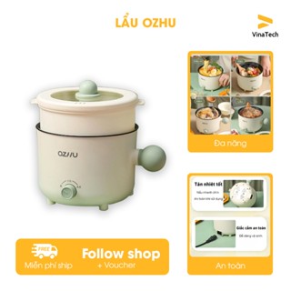 Nồi Lẩu Điện Mini Đa Năng, Ca Nấu Mì Ozhu 2 Nấc Nhiệt Dung Tích 1.8L Công Suất 600W Tặng Kèm Giá Hấp, Bảo Hành 12 tháng