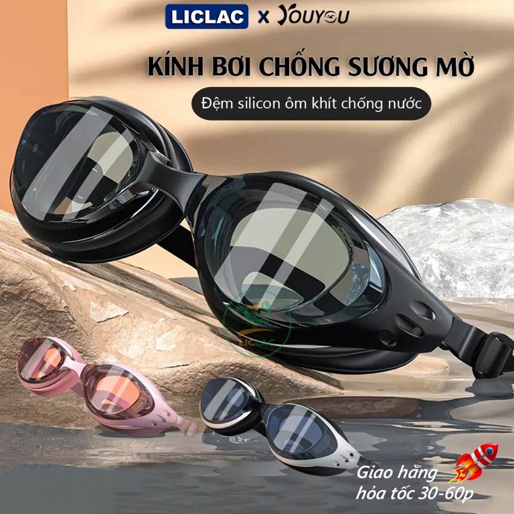  Kính Bơi Youyou chống nước chống sương mờ viền Slicon mềm mại ôm khít dây có thể điều chỉnh KB61105 