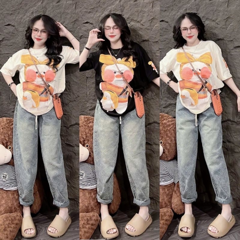 ❥ SET JEAN NỮ - Set Jean Vịt Nơ Vàng Cute Quần Jean  Baggy Dập LV Nổi Xịn Sò (Hình thật 1000%)