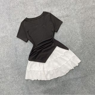 Set bộ Bigsize nữ tết noel 60-95kg áo thun vạt xẻ tay ngắn kèm chân váy A nhún bèo có quần bảo hộ - SET952