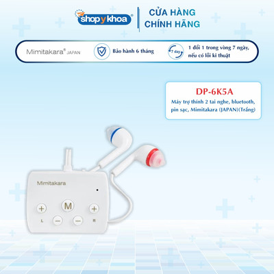 Máy Trợ Thính 2 Tai Nghe, Bluetooth, Pin Sạc, Mimitakara (JAPAN) [DP-6K5A], Màu Trắng. Made In Taiwan