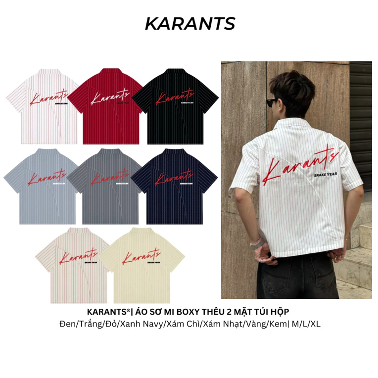  Áo Sơ Mi Nam Boxy Karants Thêu 2 Mặt - Áo Sơ Mi Hot Trend Local Brand Streetwear 