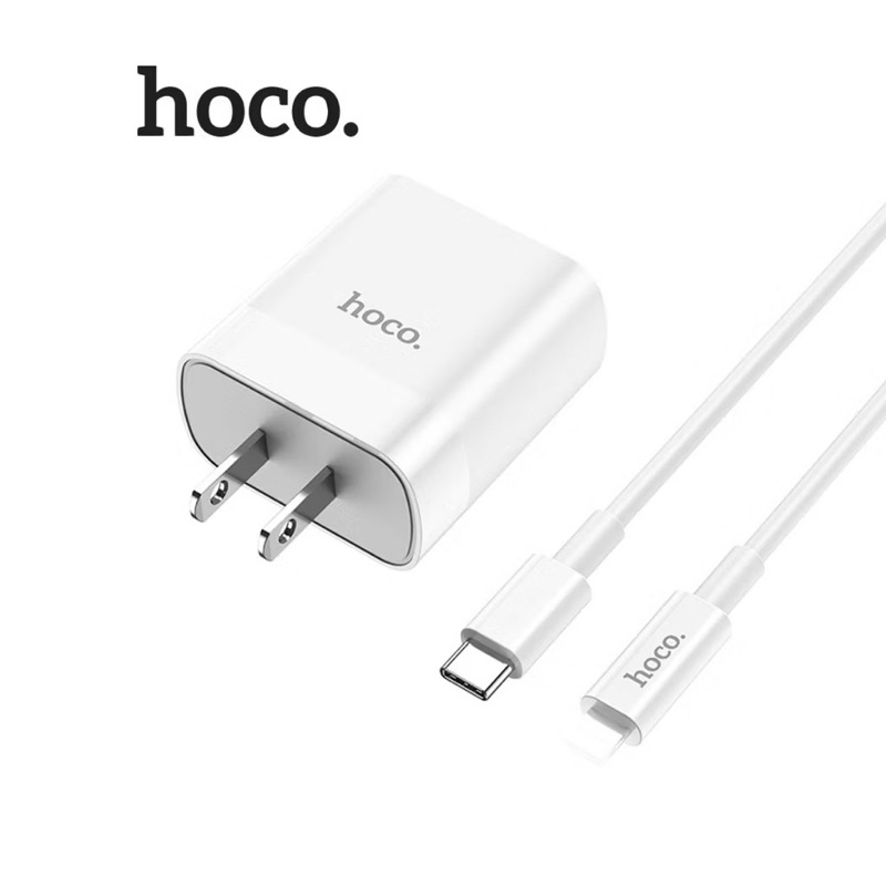 Cốc sạc C80- Bộ Sạc 2 cổng USB Hoco C80 chân dẹp QC3.0 và Type-C PD20W (Trắng) - Hàng chính hãng