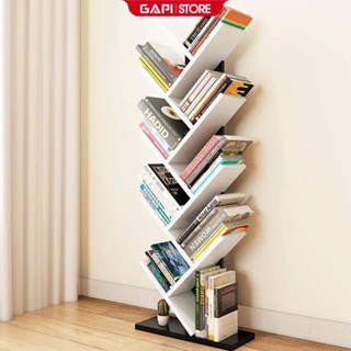Kệ sách gỗ để sàn GAPI hình cây 9 tầng gỗ MDF phủ melamin chống xước chống nước - GP03