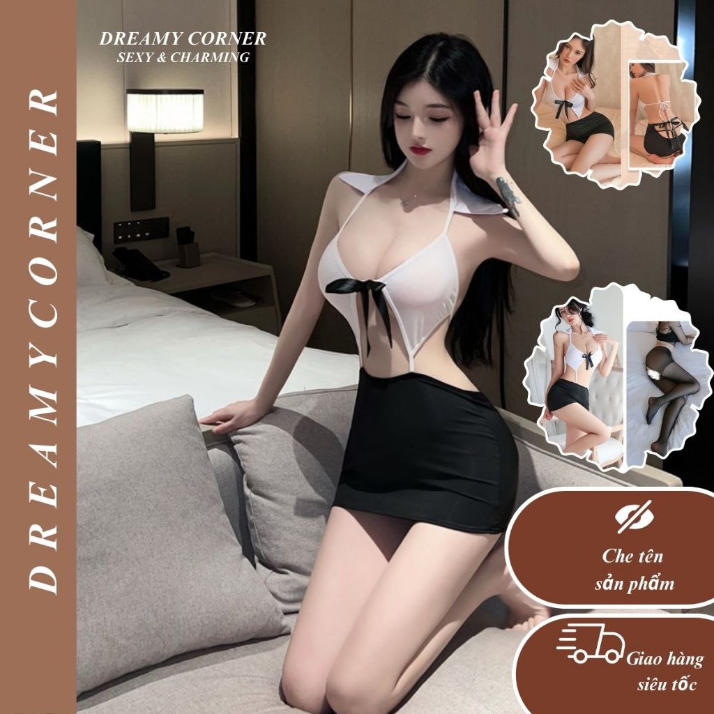 🎀 Đồ ngủ nữ gợi cảm DN104 Váy ngủ thun buộc nơ ngực quyến rũ sexy, Bộ ngủ nữ cosplay thư ký quyến rũ