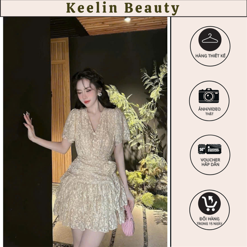 Đầm ren hoa thiết kế cao cấp kiểu dáng tiểu thư sang trọng cho nữ KEELIN BEAUTY N210