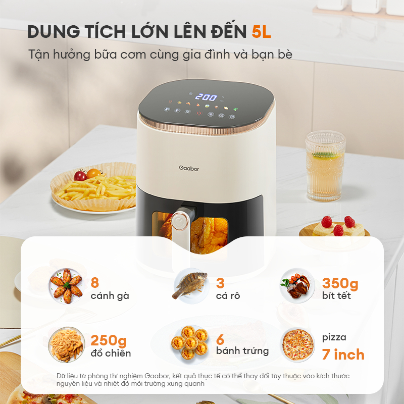 Nồi chiên không dầu 5L Gaabor AF-45T01A cảm ứng tuần hoàn khí nóng 360 menu màu mặt kính quan sát | BigBuy360 - bigbuy360.vn