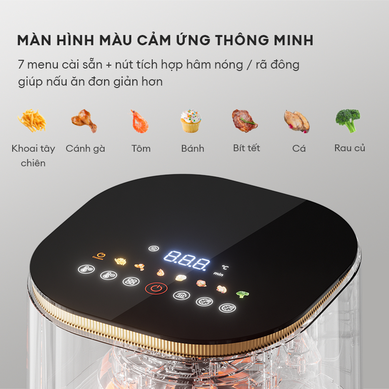 Nồi chiên không dầu 5L Gaabor AF-45T01A cảm ứng tuần hoàn khí nóng 360 menu màu mặt kính quan sát | BigBuy360 - bigbuy360.vn