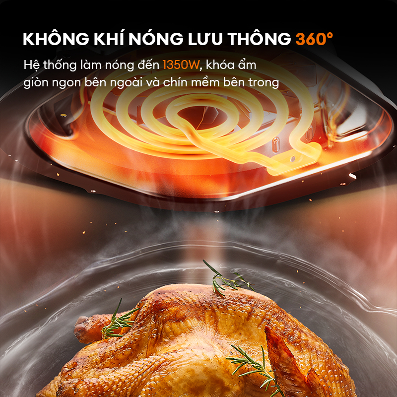 Nồi chiên không dầu 5L Gaabor AF-45T01A cảm ứng tuần hoàn khí nóng 360 menu màu mặt kính quan sát | BigBuy360 - bigbuy360.vn