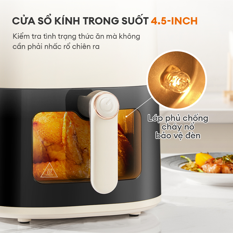 Nồi chiên không dầu 5L Gaabor AF-45T01A cảm ứng tuần hoàn khí nóng 360 menu màu mặt kính quan sát | BigBuy360 - bigbuy360.vn