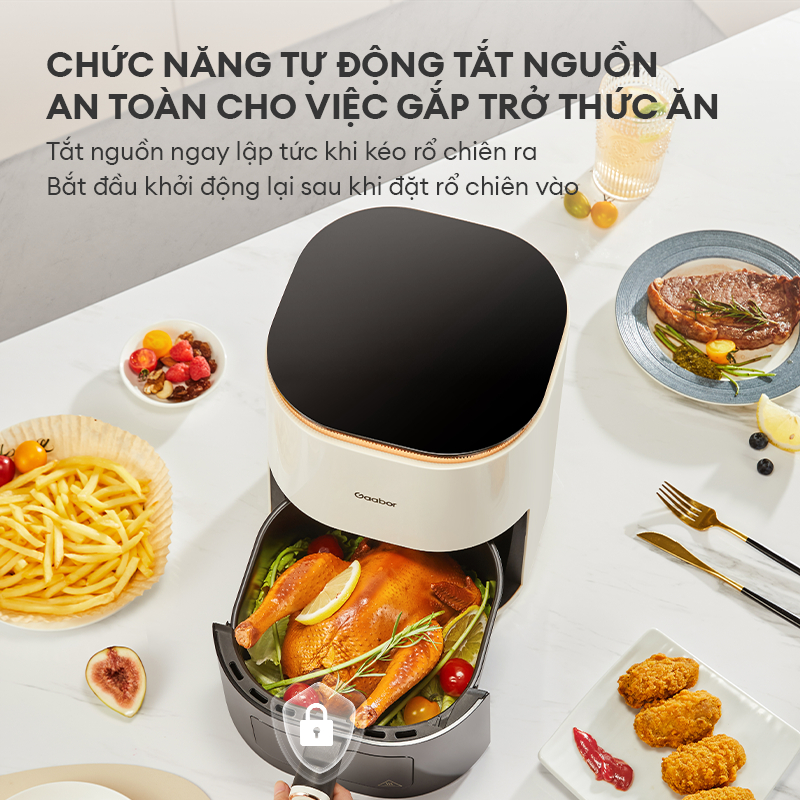 Nồi chiên không dầu 5L Gaabor AF-45T01A cảm ứng tuần hoàn khí nóng 360 menu màu mặt kính quan sát | BigBuy360 - bigbuy360.vn