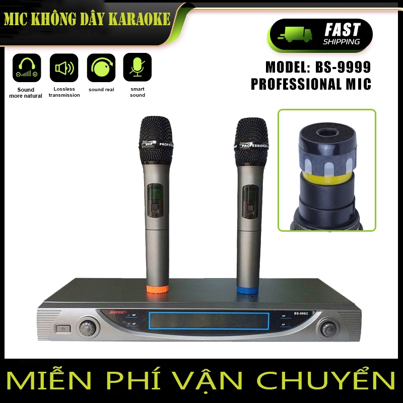 Micro Không Dây Karaoke Shure BS-999II Chống Hú Chồng Ồn, Loại Bỏ Tạp Âm Tụ To Bắt Sóng Khỏe 150M