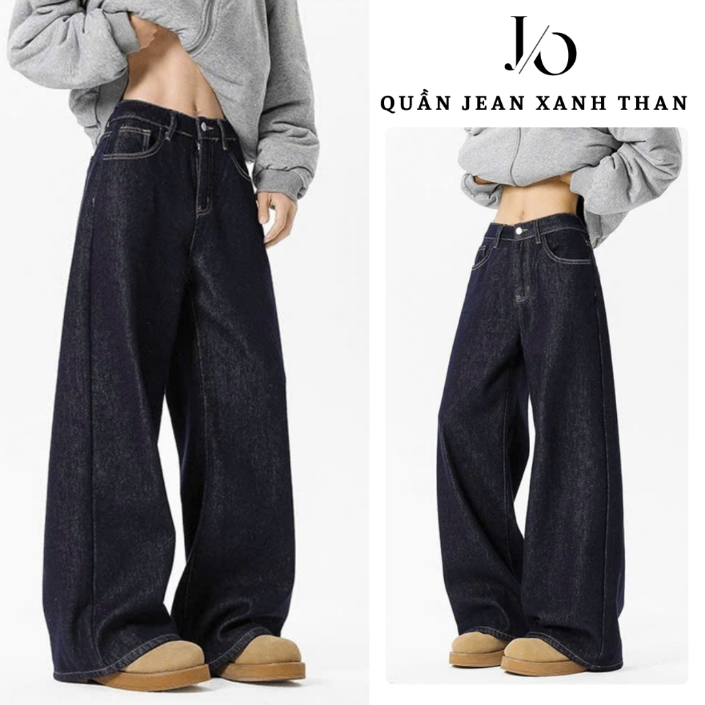 Quần Jean Xanh Than Chỉ Nổi Nam Nữ Suông Rộng Ống 28CM Quần Jean Unisex Bò Mềm Chỉ Nổi Lưng Cao Tôn Dáng JEAN