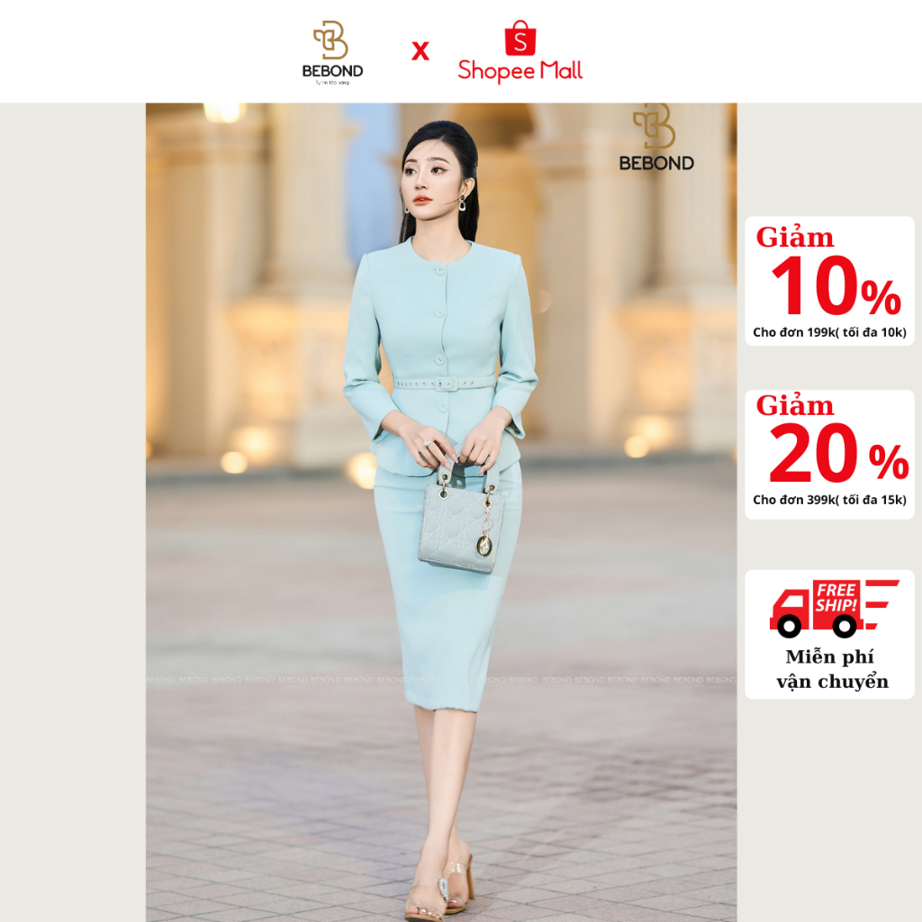 [BEBOND] Set vest MABEL xanh, chất liệu vải trượt Thái cao cấp