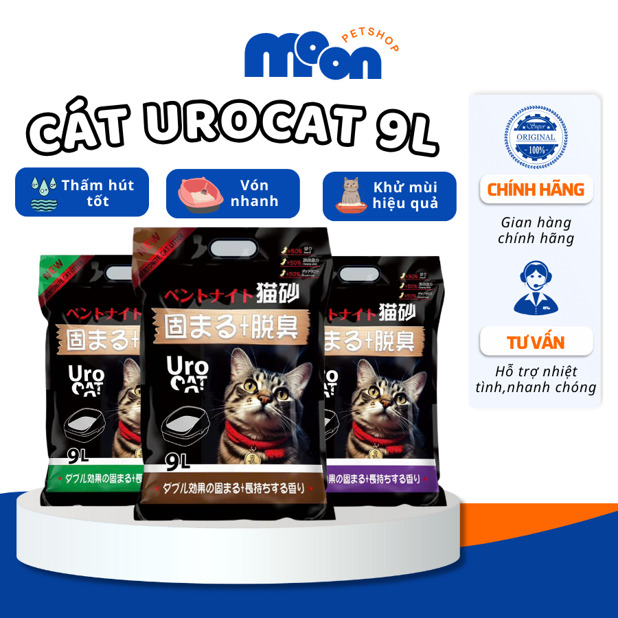 Cát vệ sinh cho mèo, Cát Nhật đen Uro cat túi 9L cải tiến vón cục tốt, khử mùi hiệu quả