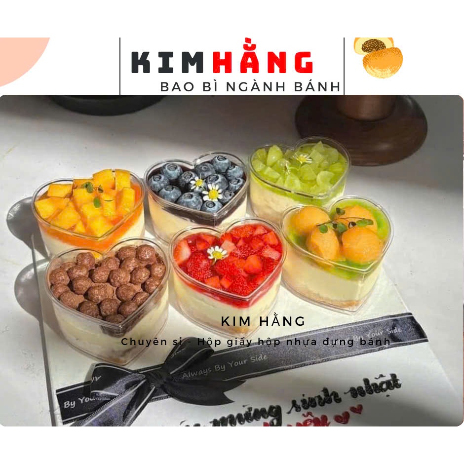 100 bộ ly tim đựng bánh lạnh, ly tim  7745 đựng bánh tiramisu kèm nắp, ly tim đựng bánh 150ml,...