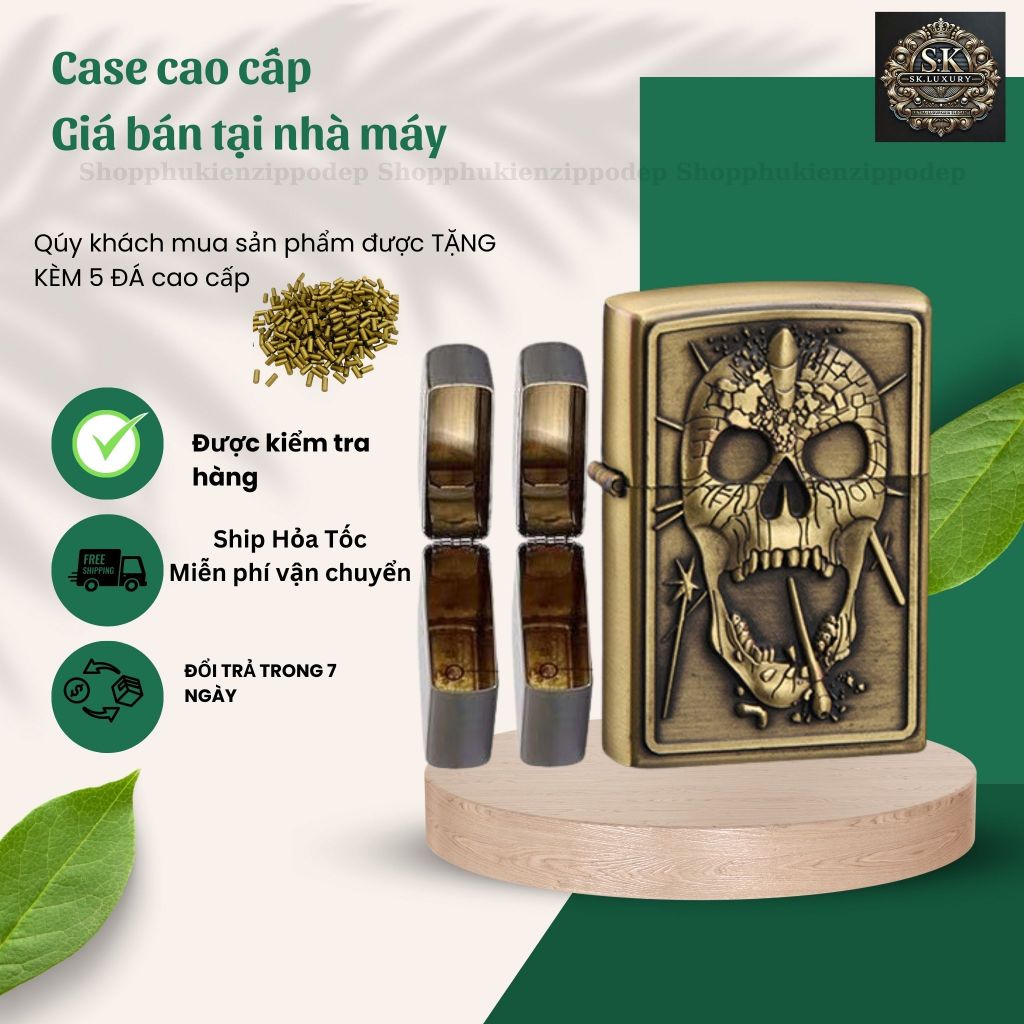 Case Zippo độc lạ,mẫu vỏ bằng đồng , tặng 5 đá zippo (YDL17B)