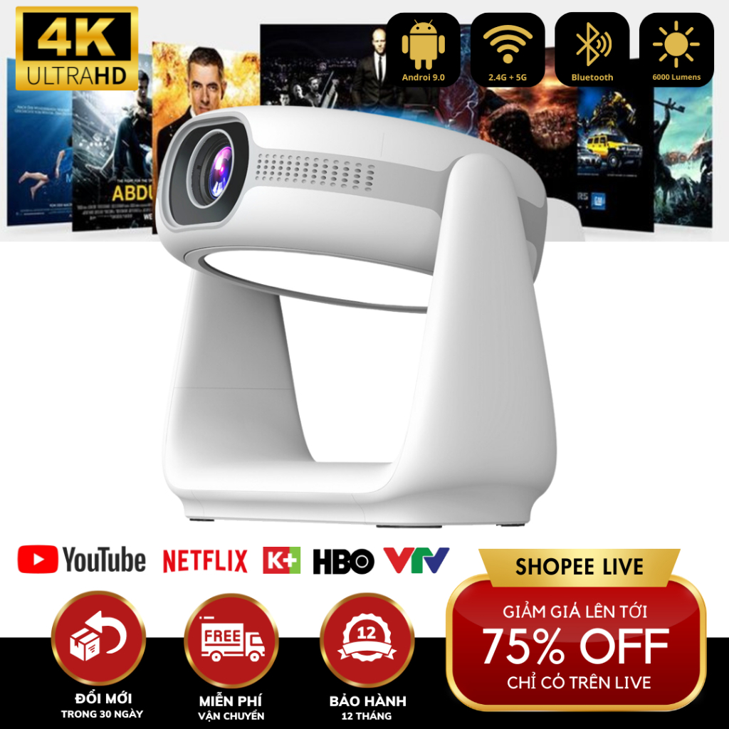 Máy Chiếu Mini Tự Động Lấy Nét KAW K1,Tích Hợp Pin, Chính Hãng BH 12 Tháng