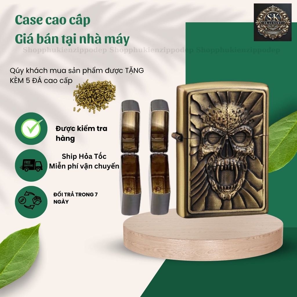 Case Zippo độc lạ,mẫu vỏ bằng đồng , tặng 5 đá zippo (YDL17C)