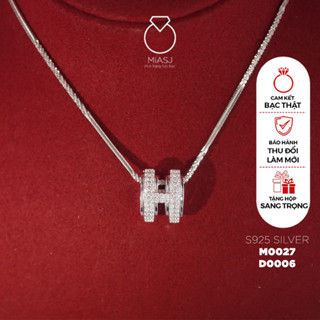 Dây chuyền nữ và mặt chữ H Bạc Ý S925 MiASJ kết đá Cz cao cấp M0027 D0006
