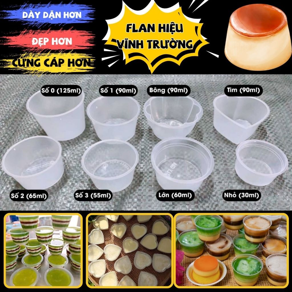 50 Khuôn/hũ làm bánh flan/caramen kèm nắp Vĩnh Trường cao cấp chịu nhiệt tốt 30ml 55ml 65ml 70ml 90m