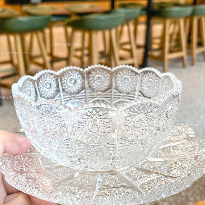 Bát thuỷ tinh đĩa thuỷ tinh hoạ tiết vintage bông tuyết 230ml