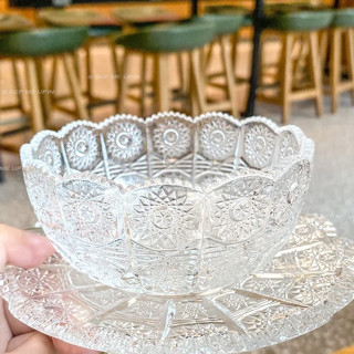 Bát thuỷ tinh đĩa thuỷ tinh hoạ tiết vintage bông tuyết 230ml