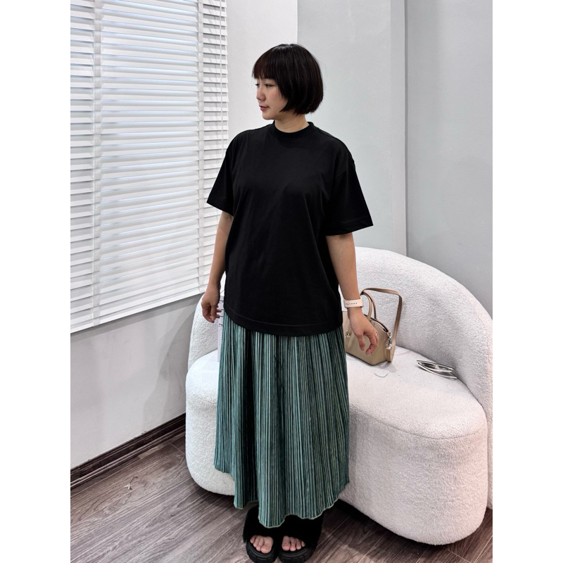 Chân váy nhung dài dập li