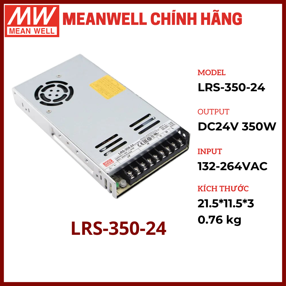 Nguồn Meanwell LRS 24V DC 350W, Chuyển Nguồn 24V 14.6A, Tăng Phô Meanwell Đài Loan, Bộ Đổi Nguồn 220