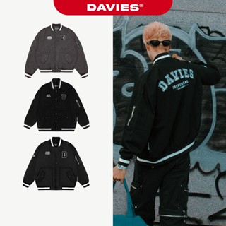 Áo khoác bomber nam nữ form rộng DAVIES local brand vải dù, Kaki, Jean màu đen thêu chữ Khaki Daviesism Jacket I D36-AK6