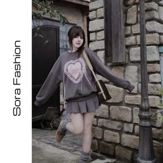  Set Nữ Áo Nỉ Dài Tay Mix Chân Váy Sora Fashion Set Bộ Nữ Áo In Hình Trái Tim Chất Liểu Nỉ Cao Cấp 194 