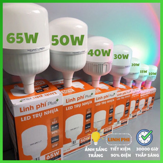 Bóng đèn led LINH PHI Siêu Sáng 65w 50w 40w 30w 20w 10w 5w tiết kiệm điện - BULB trụ ánh sáng trắng