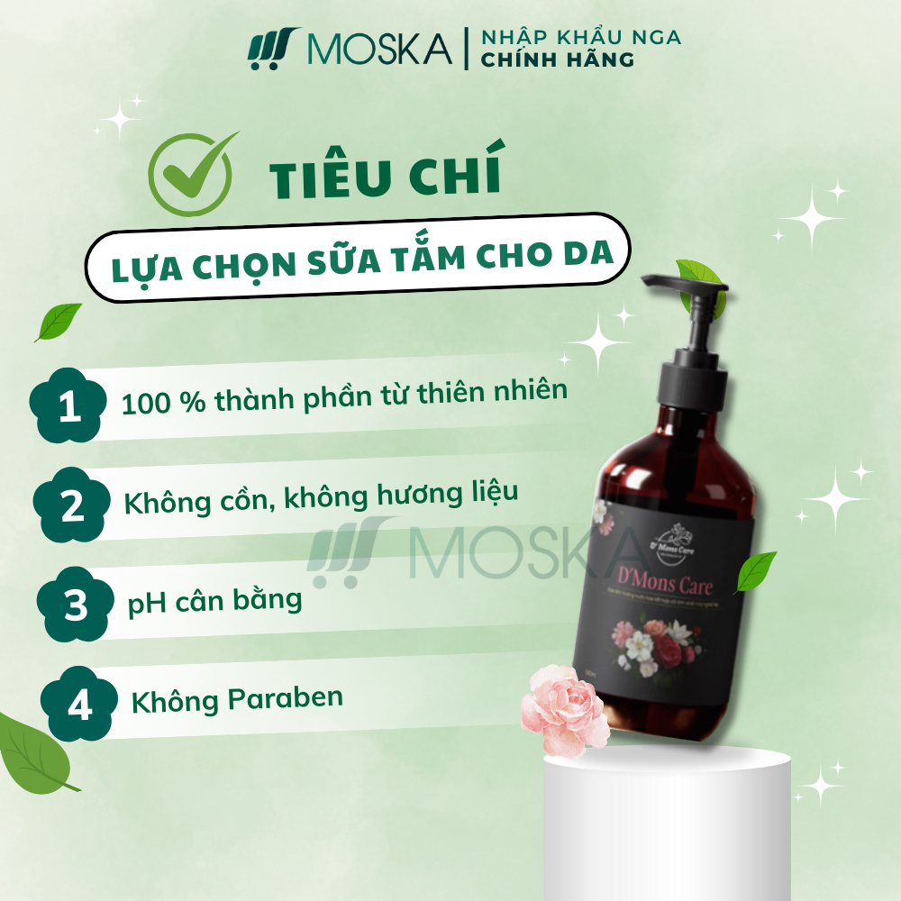 SỮA TẮM HƯƠNG HOA D'MONS CARE 500ML - GIÚP LÀM SẠCH SÂU, CẤP ẨM TỨC THÌ, MỜ THÂM MỤN, SÁNG DA HIỆU QUẢ | MOSKA