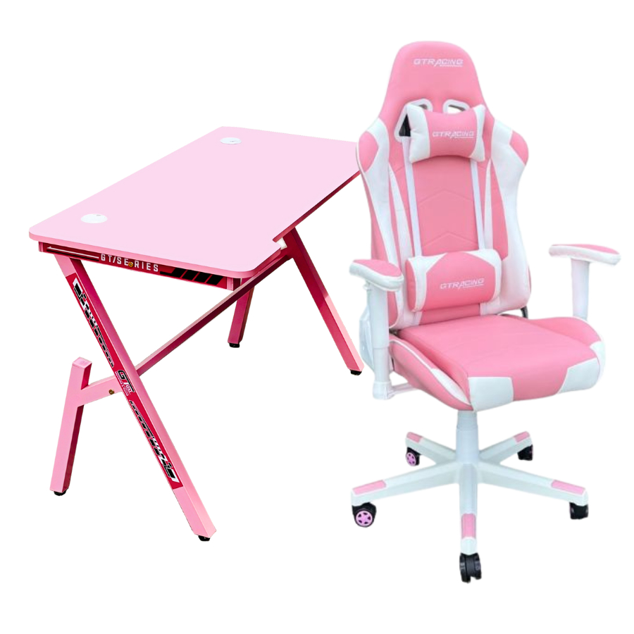 Combo bàn ghế gaming màu hồng đa năng - bàn ghế học tập/ làm việc/ livestream - CBGH