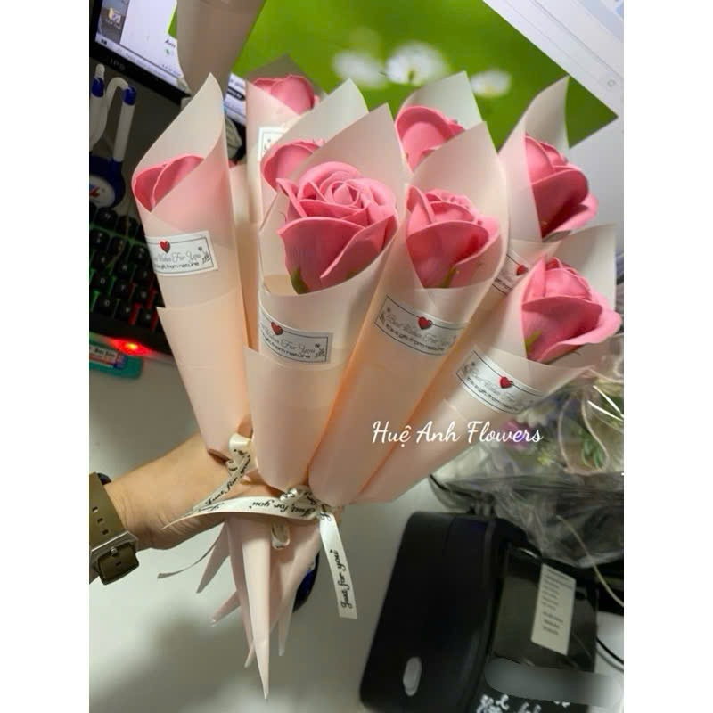 BÓ bông ốc quế màu dâu xinh(NƠ BE) (SỈ COMBO 10 BÓ)