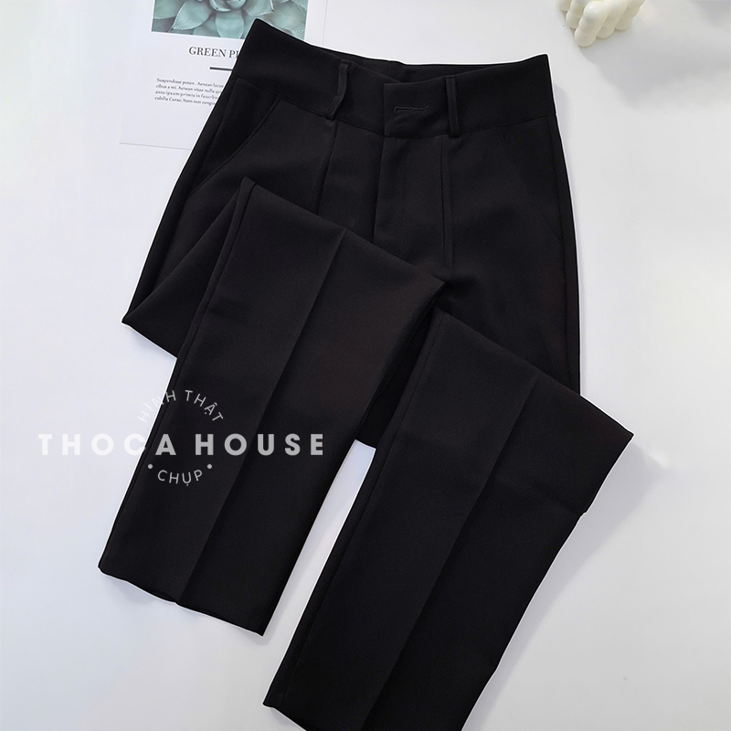 Quần baggy nữ công sở kiểu lỡ nút trơn đen 186 THOCA HOUSE quần tây chuẩn form cao cấp tôn chân dài