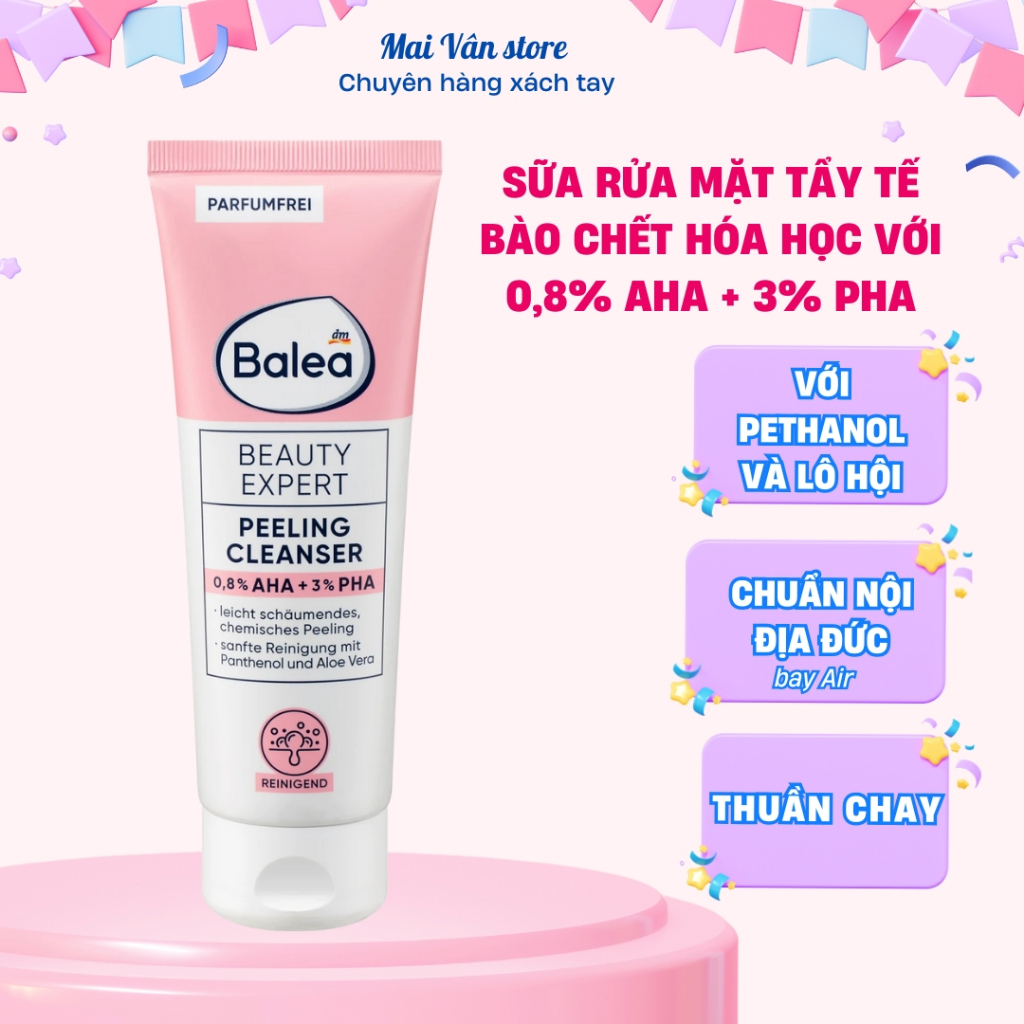Sữa Rửa Mặt Tẩy Tế Bào Chết Balea Beauty Expert Peeling Cleanser 0.8% AHA + 3% PHA 100ml nội địa Đức