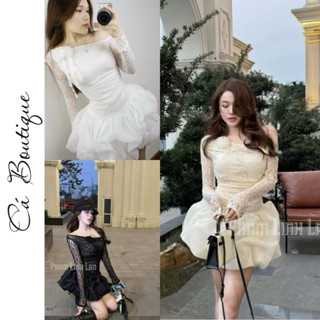  Đầm nữ ren chân váy "BOOM" phối lưới dáng ngắn siêu bồng  kèm quân bảo hộ   