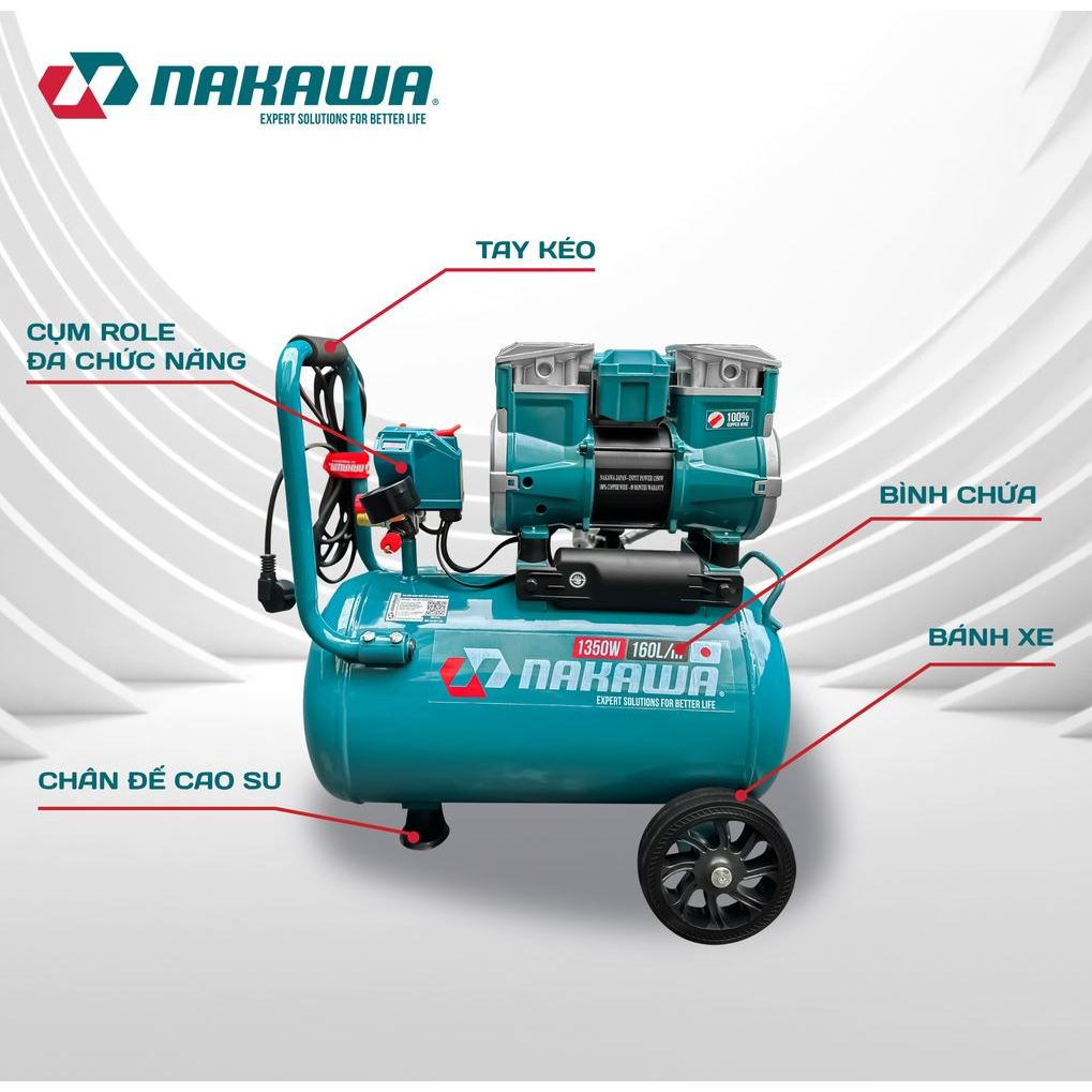 Máy Nén Khí Không Dầu Nakawa NK-BH1826PRO 26L, Công Suất 1350W