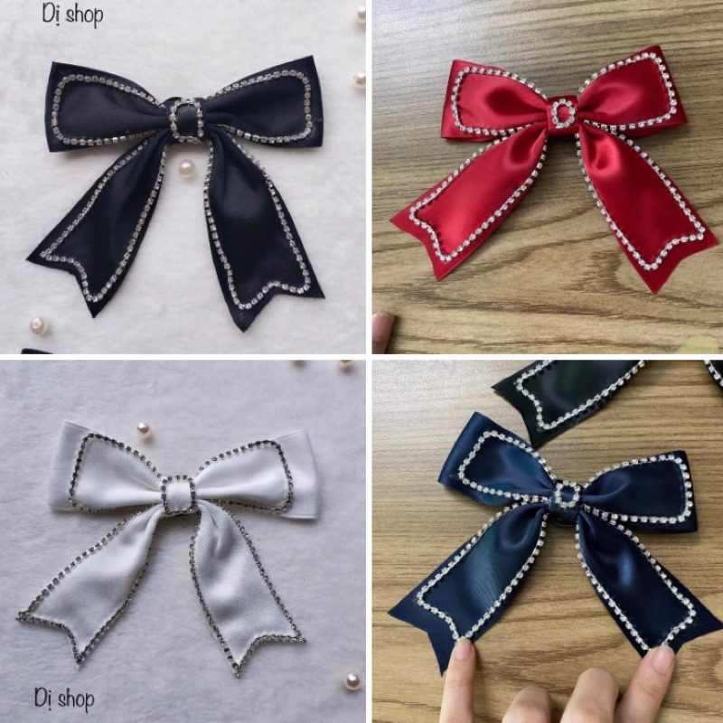 NƠ LỤA ĐÍNH ĐÁ CÓ ghim cài size tầm 12cm