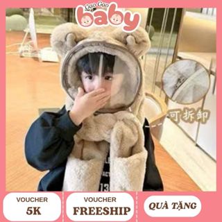 [SHOP NHÀ GẠO GẠO] Mũ Len Lông Cừu Trùm Đầu Cho Bé, Liền Khăn Và Bao Tay, Kính Chắn Gió Chống Bụi