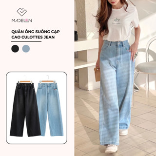 Quần Ống Suông Cạp Cao Culottes Jean Floral Embroidered MADELEN Thiết Kế Ống Đứng Thêu Hoa Trẻ Trung Năng Động