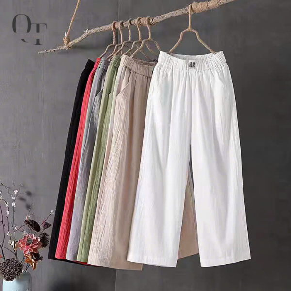  Quần dài ống suông mặc nhà nữ QT Linh Ngân. Quần vải đũi mềm mịn mát Q812 