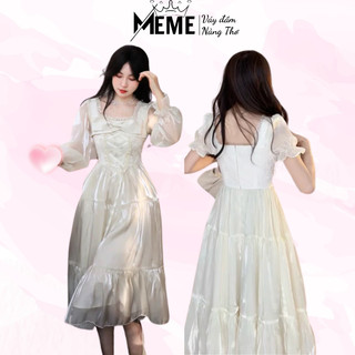  Đầm tiểu thư dáng dài MeMe thiết kế cổ chữ U phối ren đan dây eo tinh tế tùng váy xoè nhẹ nhàng dự tiệc  TLV22  