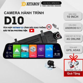 Camera hành trình ô tô XETABON D10 camera trước 2k sau Full HD có bản đồ vietmap S2, cảnh báo tốc độ, định vị GPS