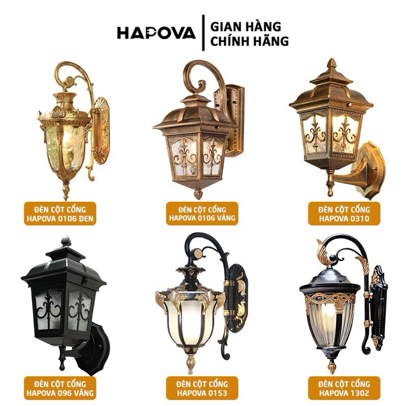 Đèn treo tường ngoài trời, gắn tường trang trí HAPOVA DGT 0885 + Tặng kèm bóng led AS Vàng