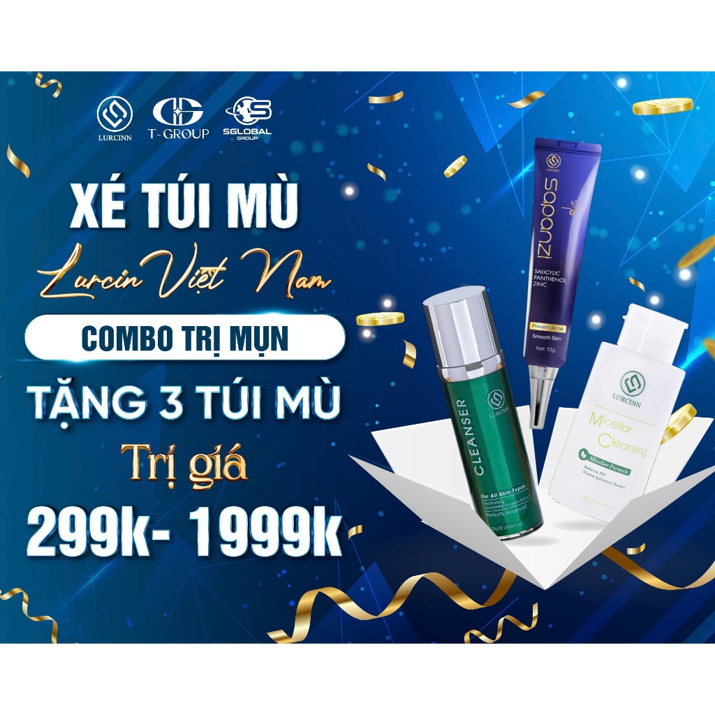 Combo Chăm Sóc Da Mụn Mờ Thâm Lurcinn Lurcos Sapanzi Prevent Acne 10ml 120g 300g